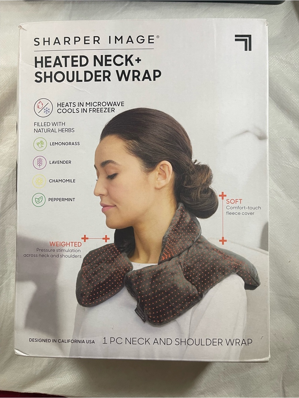 Sharper Image Heated Neck & Shoulder Wrap - Brown with Orange Dot Accents